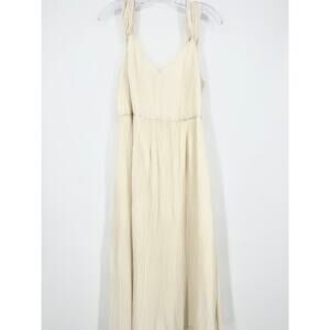 Express Womens Pleated Midi Dress Size M Cream/Ivory V-Neck Textured Boho Chic